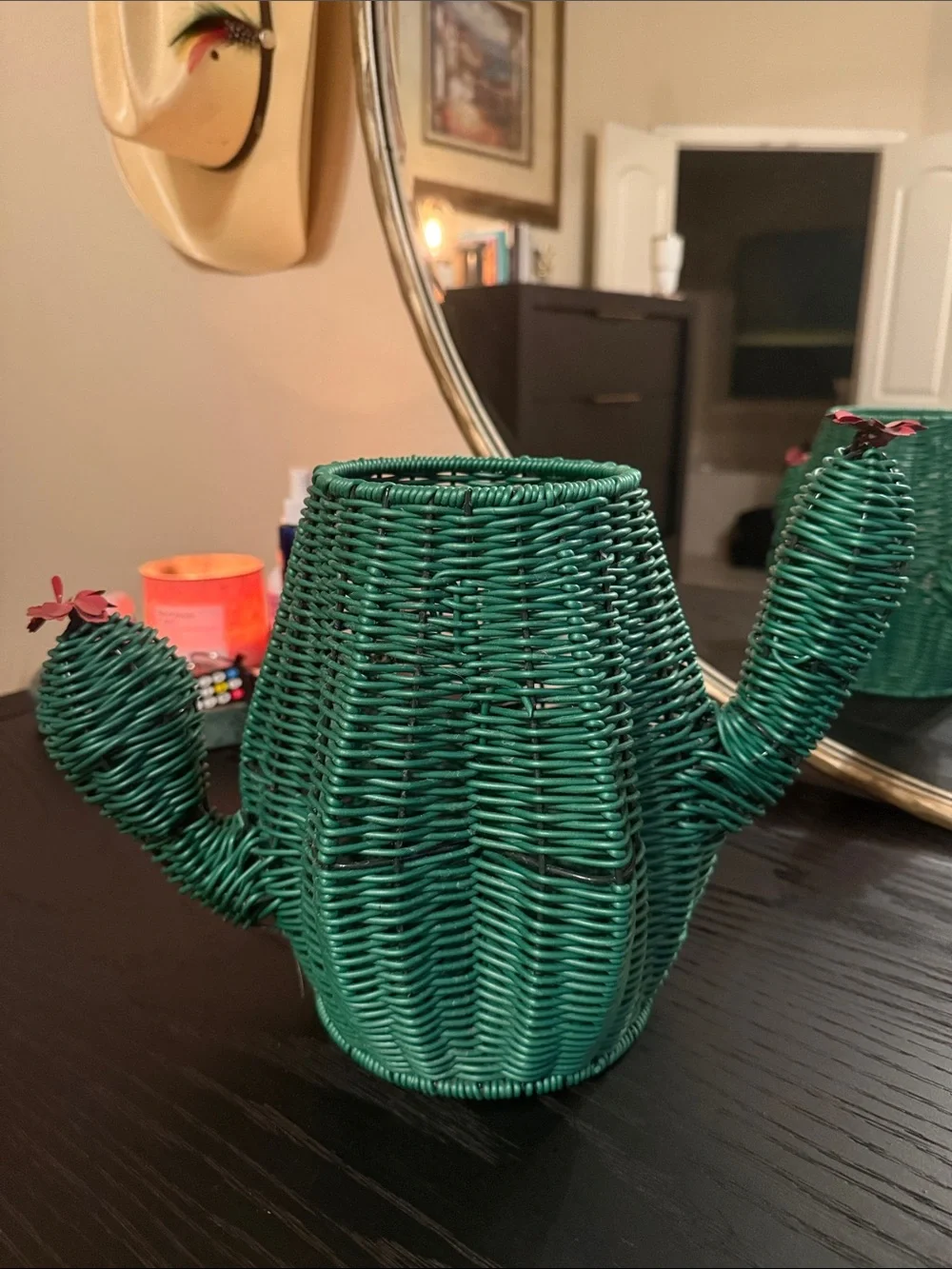 Green Wicker Cactus Decorative Basket - Home Accents